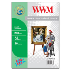 Холст WWM натуральный, 260g/m2, A3, 20л